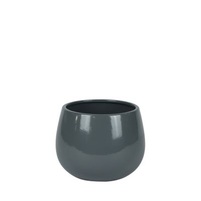 Hortus London Ceramic Pot - Glossy Grey - Dia15 x H11cm
