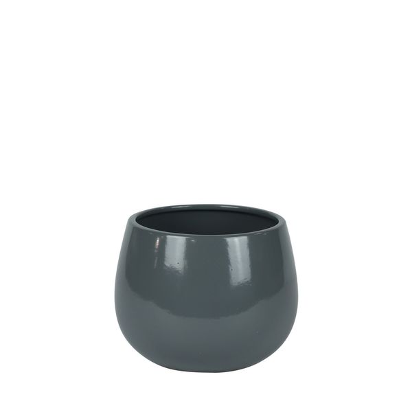 Hortus London Ceramic Pot - Glossy Grey - Dia15 x H11cm