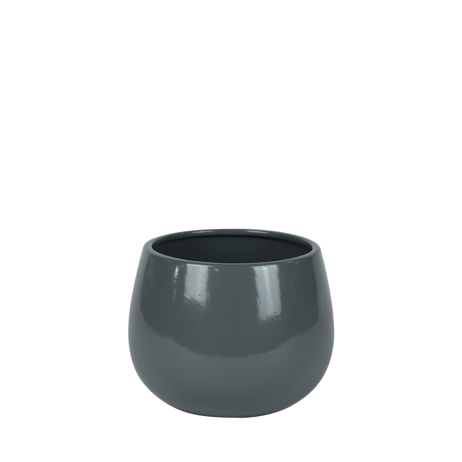 Hortus London Ceramic Pot - Glossy Grey - Dia15 x H11cm