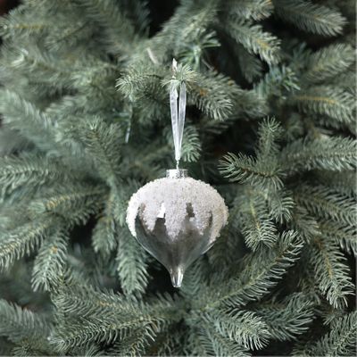 Glass Snowcap Onion Bauble - White/Irridescent - 10 x 13cm