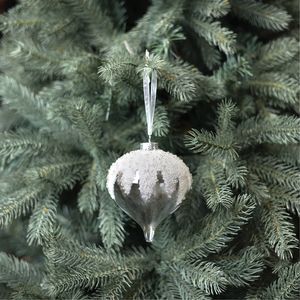 Glass Snowcap Onion Bauble - White/Irridescent - 10 x 13cm