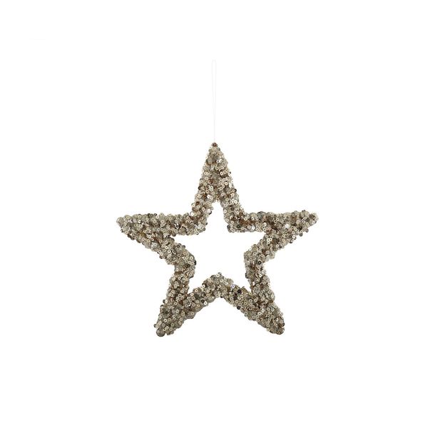 Glitter Open Star Hanging Decoration - Gold - 22cm