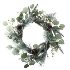 Snowy Mixed Foliage Cone and Berry Vine Wreath - 45cm 