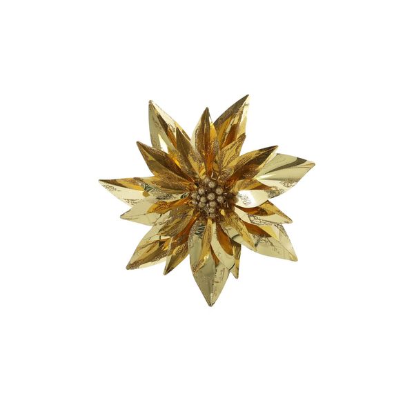 Metallic Clip Poinsettia - Gold - 23cm 