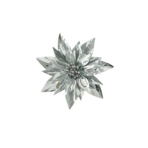 Metallic Clip Poinsettia - Silver - 23cm 