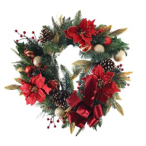 Poinsettia Wreath with Baubles - Red/Gold - 60cm