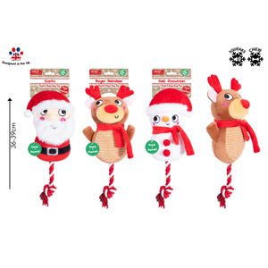 Squeaky Plush & Rope Dog Toy 3 Assorted