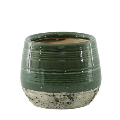 Hortus Sydney Reactive Glaze Pot - Green - Dia21.5 x H17.5cm