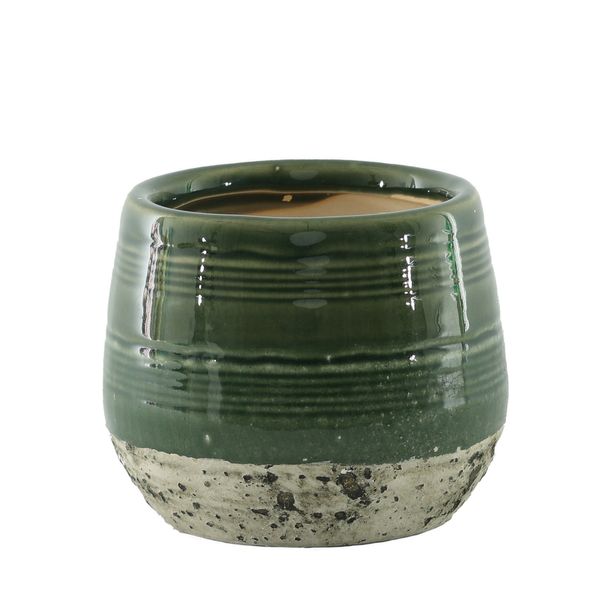 Hortus Sydney Reactive Glaze Pot - Green - Dia21.5 x H17.5cm