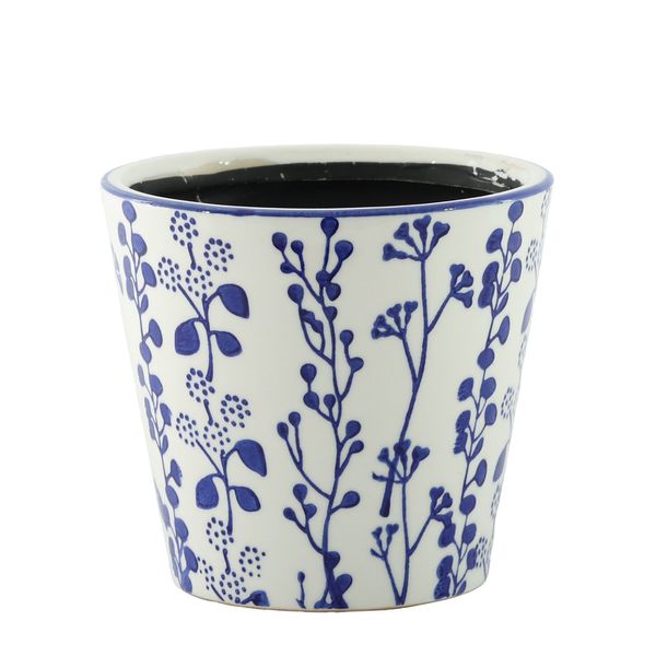 Hortus Perth Floral Pot - White/Blue - Dia24 x H 22.5cm 