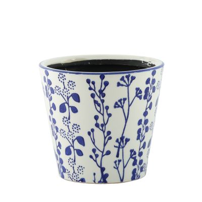 Hortus Perth Floral Pot - White/Blue - Dia19.5 x H 17.5cm 