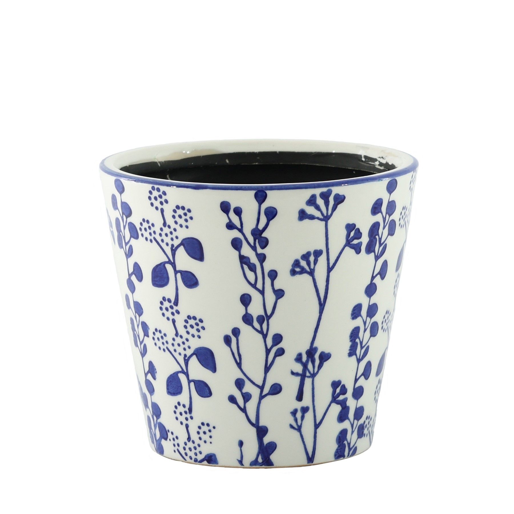 Hortus Perth Floral Pot - White/Blue - Dia19.5 x H 17.5cm 