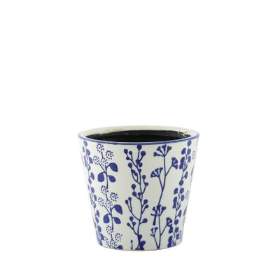 Hortus Perth Floral Pot - White/Blue - Dia13 x H12cm
