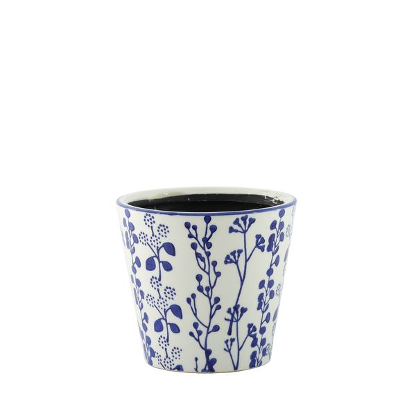 Hortus Perth Floral Pot - White/Blue - Dia13 x H12cm