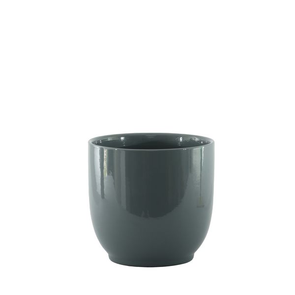 Hortus Cairo Ceramic Pot - Glossy Grey - Dia16 x H15cm
