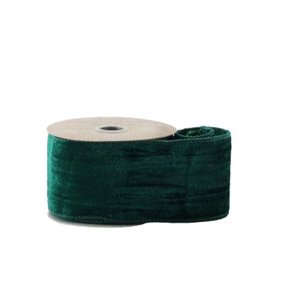 Green Velvet Ribbon - Wired Edge -  63mm x 10yds