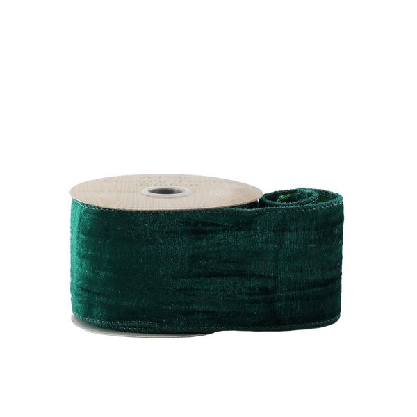 Green Velvet Ribbon - Wired Edge -  63mm x 10yds