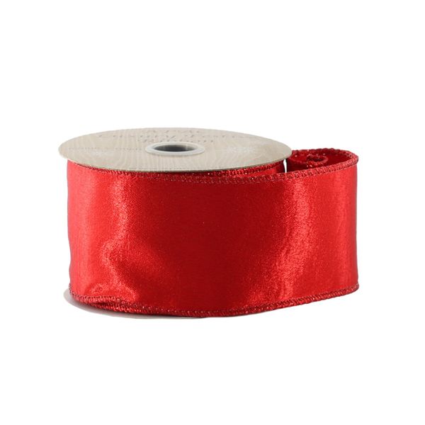Red Shine Ribbon - Wired Edge - 63mm x 10yds