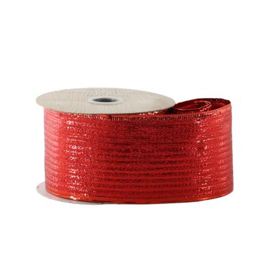Red Shine Stripe Ribbon - Wired Edge - 63mm x 10yds