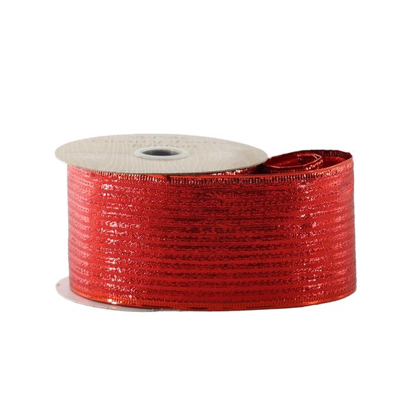 Red Shine Stripe Ribbon - Wired Edge - 63mm x 10yds