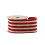 Red & Natural Striped Ribbon - Wired Edge -  63mm x 10yds