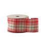 Red & Cream Check Ribbon  - Wired Edge -63mm x 10yds