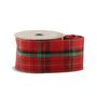 Red, Green & Gold Check Ribbon - Wired Edge - 63mm x 10yds 