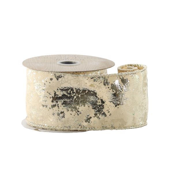 Gold Metallic & Velvet Ribbon - Wired Edge - 63mm x 10yds