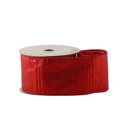 Red Shiny Ribbed Ribbon - Wired Edge - 63mm x 10yds