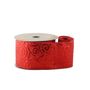 Red Metallic Ribbon with  Red Swirl - Wired Edge - 63mm x 10yds 