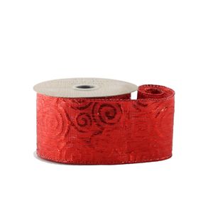 Red Metallic Ribbon with  Red Swirl - Wired Edge - 63mm x 10yds 