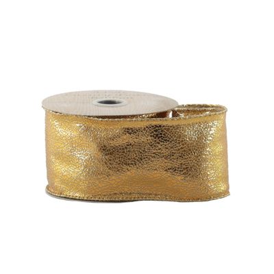Gold Metallic Crackle Ribbon - Wired Edge - 63mm x 10yds