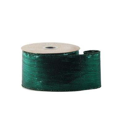 Green Shiny Ribbon  - Wired Edge - 63mm  x 10yds