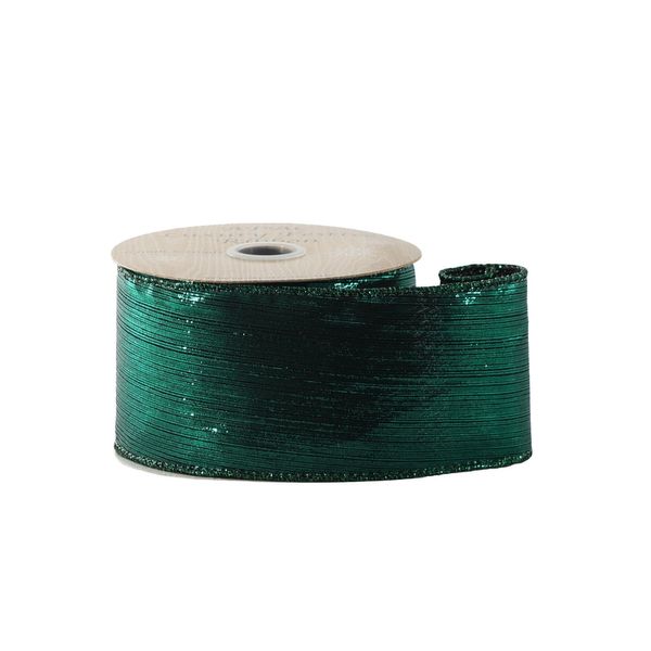 Green Shiny Ribbon  - Wired Edge - 63mm  x 10yds