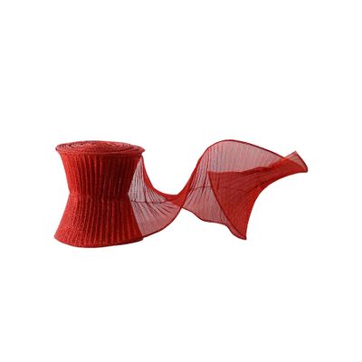 Red Crinkle Ribbon - Wired Edge -12cm x 5yds