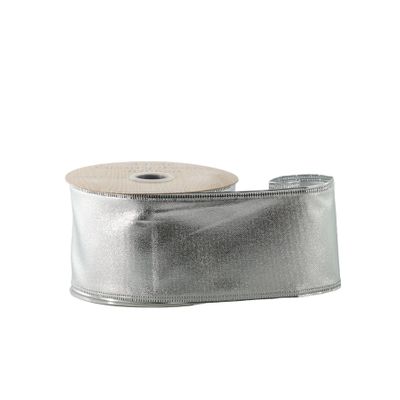 Metallic Silver  Ribbon - Wired Edge  -  63mm x 10yds