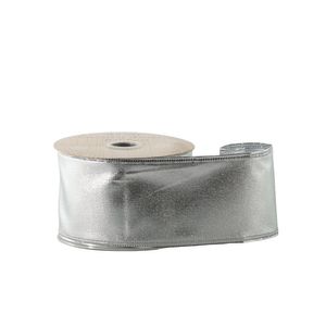 Metallic Silver  Ribbon - Wired Edge  -  63mm x 10yds