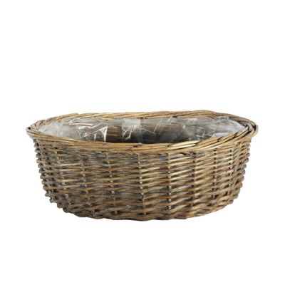 Oval Basket Split Willow with Full Willow Trim and Liner - 35x26xH14cm