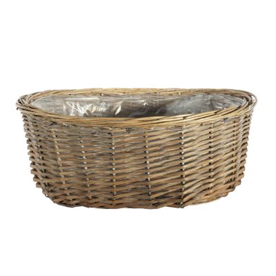 Oval Basket Split Willow with Full Willow Trim and Liner - 41x32xH16cm