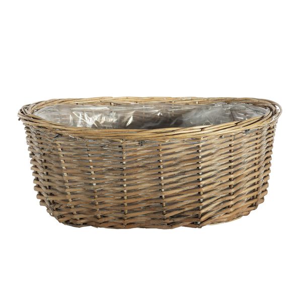 Oval Basket Split Willow with Full Willow Trim and Liner - 41x32xH16cm