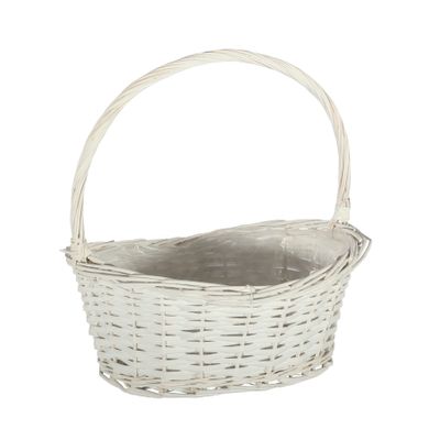 White Oval Basket W/handle