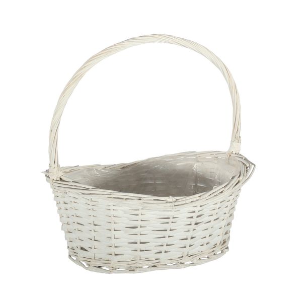 White Oval Basket W/handle