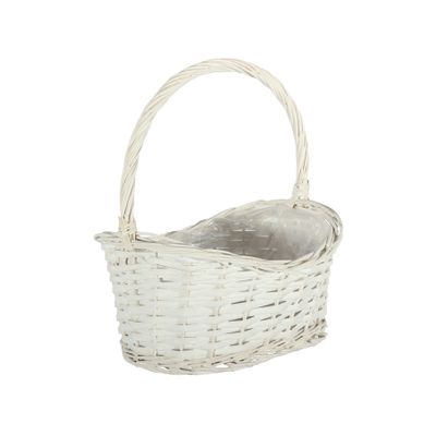 White Oval Basket W/handle