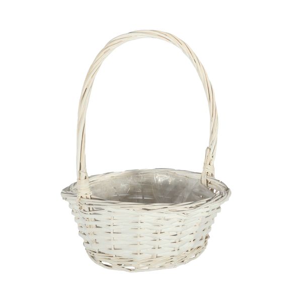 White Round Basket W/handle (Dia-25cm)