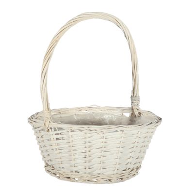 White Round Basket W/handle (Dia-30cm)