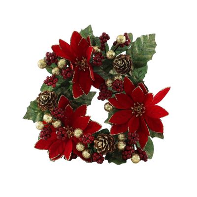 Poinsettia Candle Ring with Cones/Gold Berries - 20cm