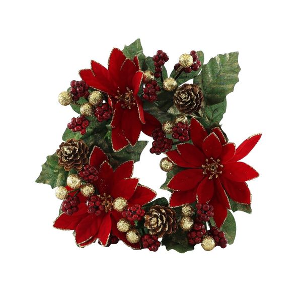 Poinsettia Candle Ring with Cones/Gold Berries - 20cm