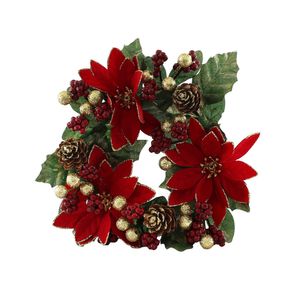 Poinsettia Candle Ring with Cones/Gold Berries - 20cm