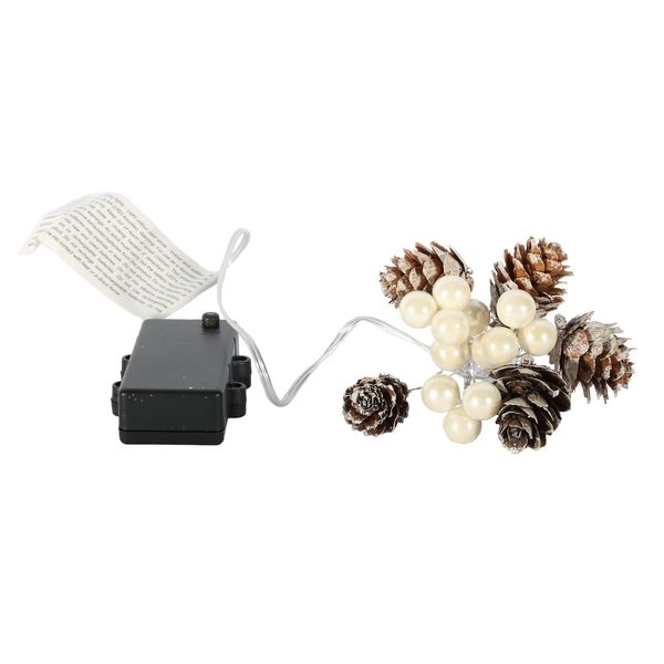 180cm Outdoor Light Garland. 15 x Cool White LED w/White Berries and Cones. AA B