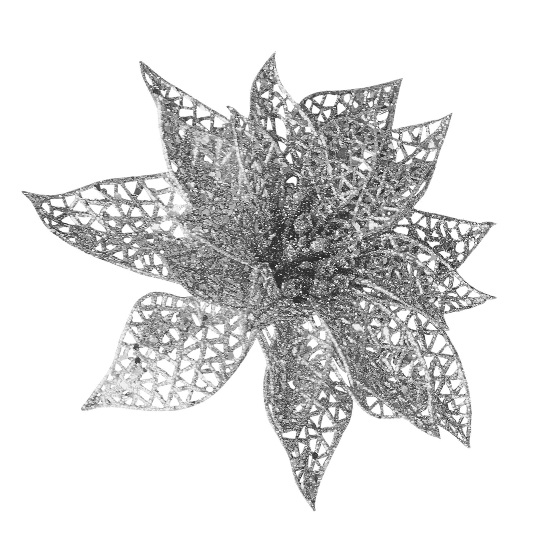 Poinsettia Hanging Decoration - Silver - 22cm